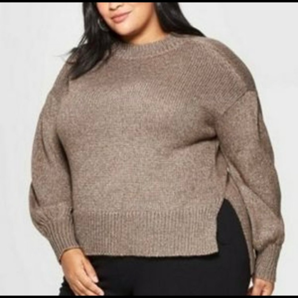 Ava & Viv Lurex Crew Neck Shimmer Knit Sweater.